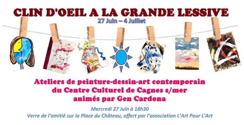 La grande lessive, cours arts plastiques, Centre Culturel Cagnes sur mer, Gen Cardona